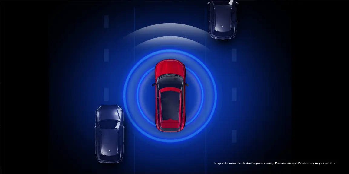 Illustration of the VinFast VF 7's blind-spot monitoring