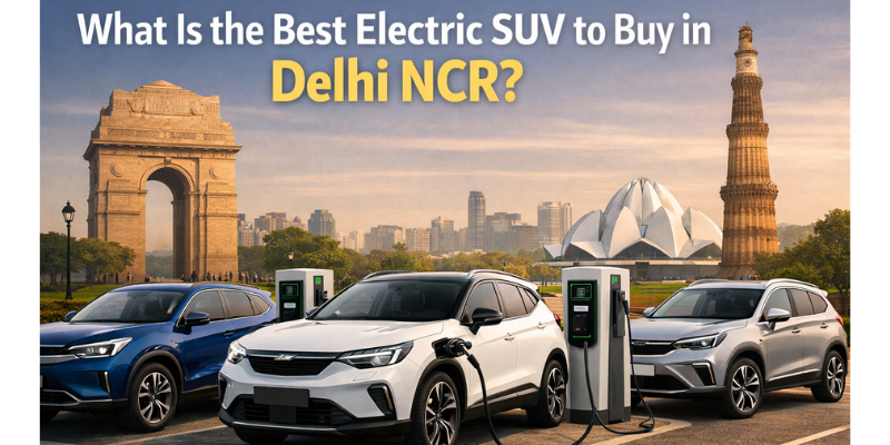 Electric SUV charging at public EV charging station in Delhi NCR